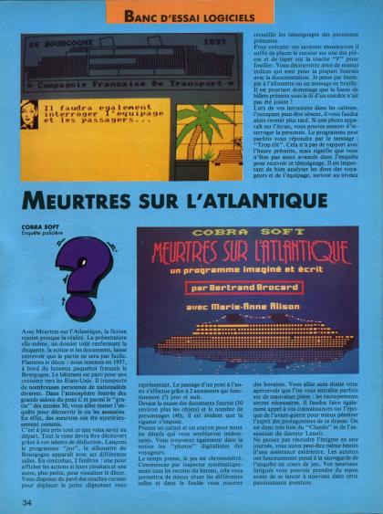 Meurtres Sur l'Atlantique Test Amstrad CPC