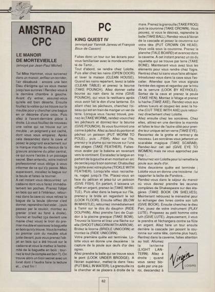 Manoir de Mortevielle, Le Solution Amstrad CPC